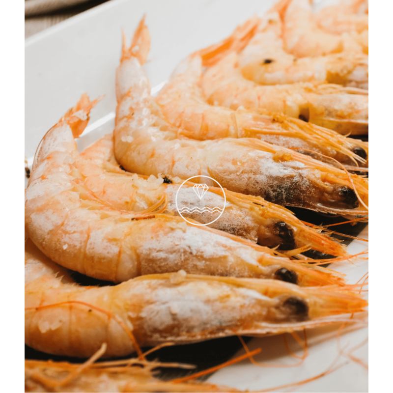 Gambas de Huelva de la Mariscada momento de Mar de  Mariscos Anamar